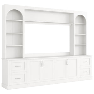 English Elm Modern Arched Wall Unit Entertainment Center with Drawers and Adjustable Shelves White N721S000083K