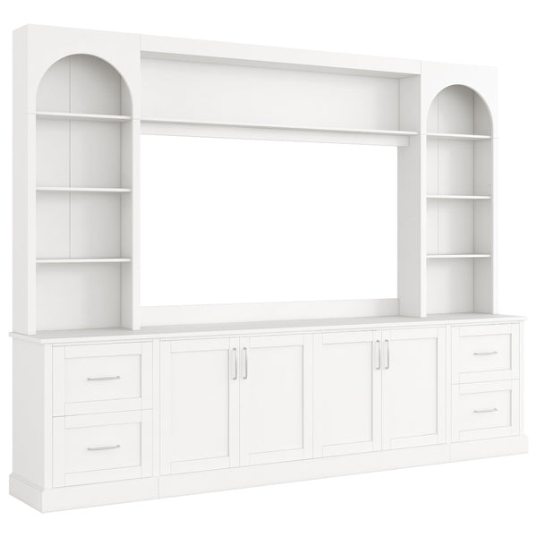 English Elm Modern Arched Wall Unit Entertainment Center with Drawers and Adjustable Shelves White N721S000083K
