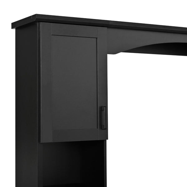 English Elm On-trend Farmhouse Arched Hutch Desk Walnut Veneer Workstation with Charging Ports Black N721S000085B