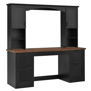 English Elm On-trend Farmhouse Arched Hutch Desk Walnut Veneer Workstation with Charging Ports Black N721S000085B