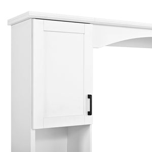English Elm On-trend Farmhouse Arched Hutch Desk Walnut Veneer Workstation with Charging Ports White N721S000085K