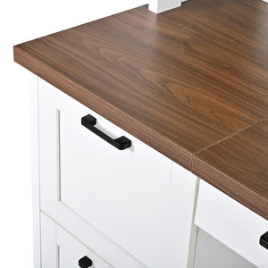 English Elm On-trend Farmhouse Arched Hutch Desk Walnut Veneer Workstation with Charging Ports White N721S000085K