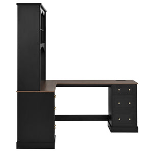 English Elm Space-saving Farmhouse Corner Desk with Arched Hutch File Drawers and Charging Ports Black N721S000086B