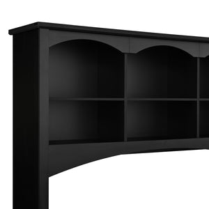 English Elm Space-saving Farmhouse Corner Desk with Arched Hutch File Drawers and Charging Ports Black N721S000086B