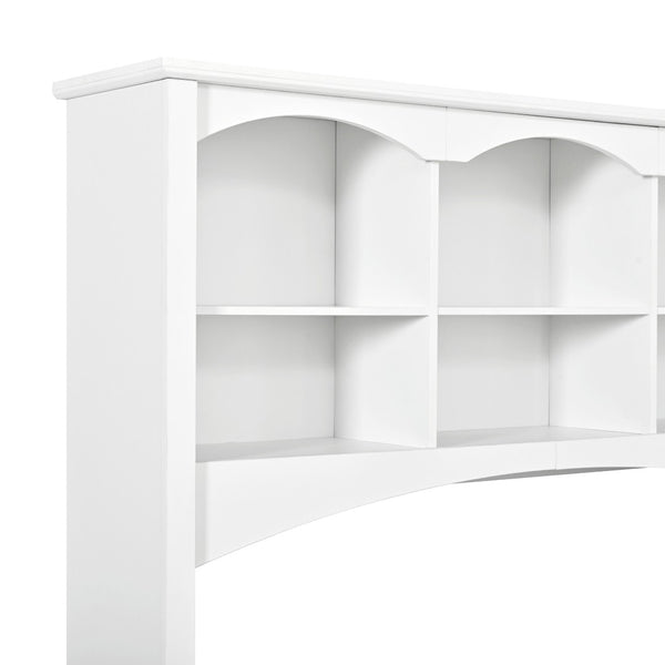 English Elm Space-saving Farmhouse Corner Desk with Arched Hutch File Drawers and Charging Ports White N721S000086K