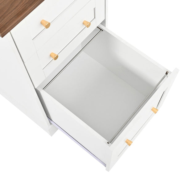 English Elm Space-saving Farmhouse Corner Desk with Arched Hutch File Drawers and Charging Ports White N721S000086K