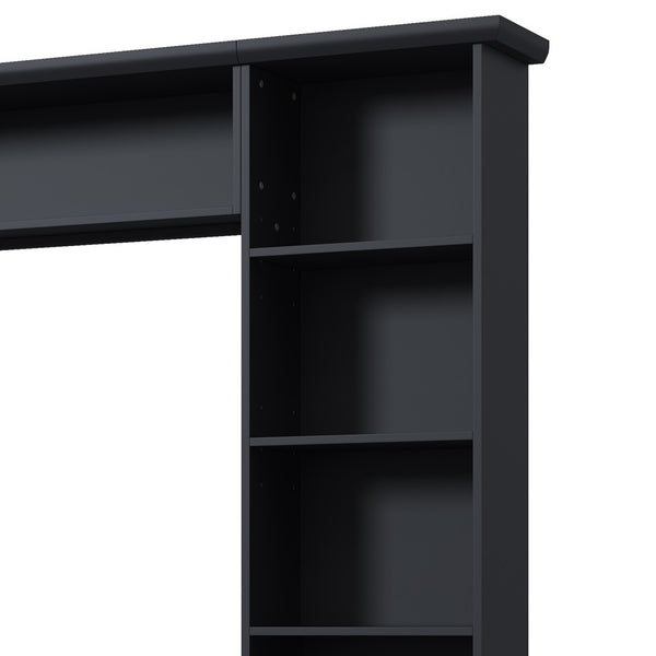 English Elm Farmhouse Built-in Style Entertainment Center with Drawers Cabinets and Adjustable Shelving Black N721S000087B