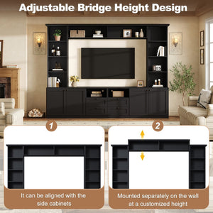 English Elm Farmhouse Built-in Style Entertainment Center with Drawers Cabinets and Adjustable Shelving Black N721S000087B