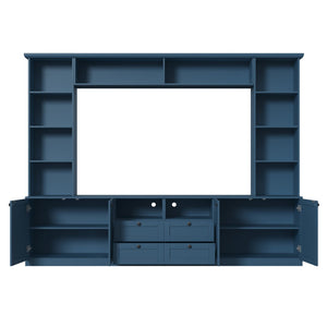English Elm Farmhouse Built-in Style Entertainment Center with Drawers Cabinets and Adjustable Shelving Blue N721S000087C