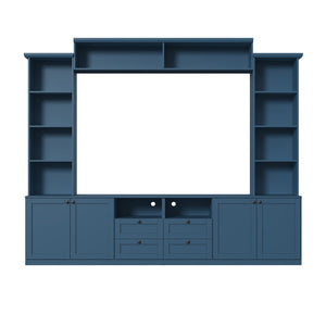 English Elm Farmhouse Built-in Style Entertainment Center with Drawers Cabinets and Adjustable Shelving Blue N721S000087C