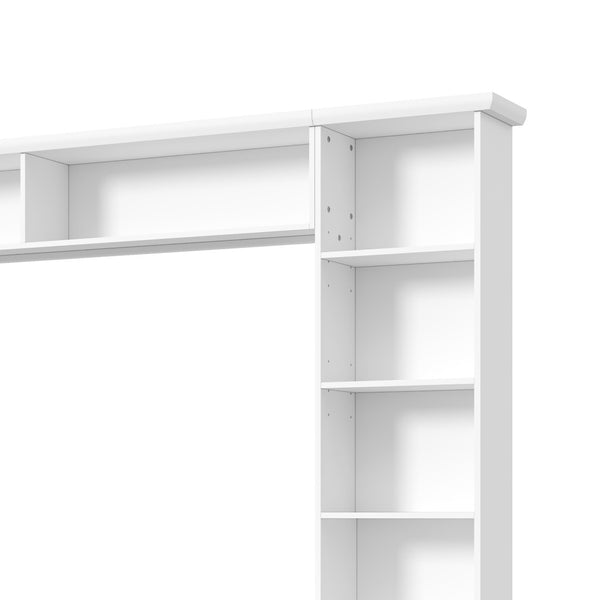 English Elm Farmhouse Built-in Style Entertainment Center with Drawers Cabinets and Adjustable Shelving White N721S000087K