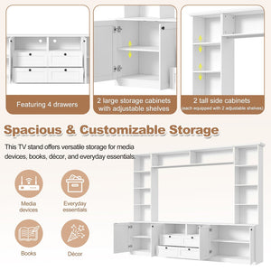 English Elm Farmhouse Built-in Style Entertainment Center with Drawers Cabinets and Adjustable Shelving White N721S000087K