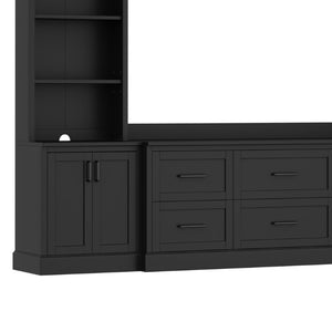 English Elm Modern Arched Wall Entertainment Center with Six Drawers Open Shelves for Living Room Black N721S000089B