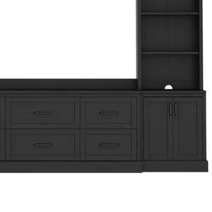 English Elm Modern Arched Wall Entertainment Center with Six Drawers Open Shelves for Living Room Black N721S000089B