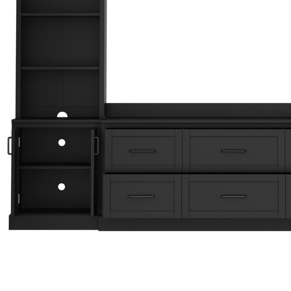 English Elm Modern Arched Wall Entertainment Center with Six Drawers Open Shelves for Living Room Black N721S000089B