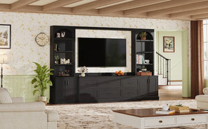 English Elm Modern Arched Wall Entertainment Center with Six Drawers Open Shelves for Living Room Black N721S000089B