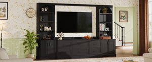 English Elm Modern Arched Wall Entertainment Center with Six Drawers Open Shelves for Living Room Black N721S000089B