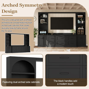 English Elm Modern Arched Wall Entertainment Center with Six Drawers Open Shelves for Living Room Black N721S000089B