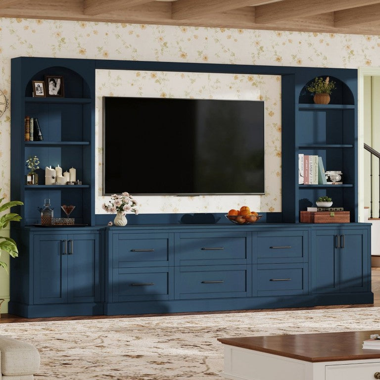 English Elm Modern Arched Entertainment Wall Unit with Six Drawers and Adjustable Shelving N721S000089C