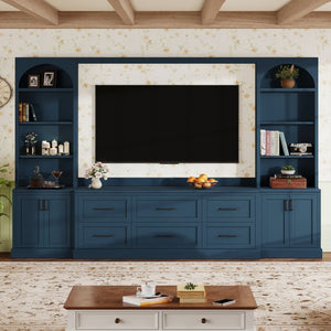 English Elm Modern Arched Entertainment Wall Unit with Six Drawers and Adjustable Shelving N721S000089C