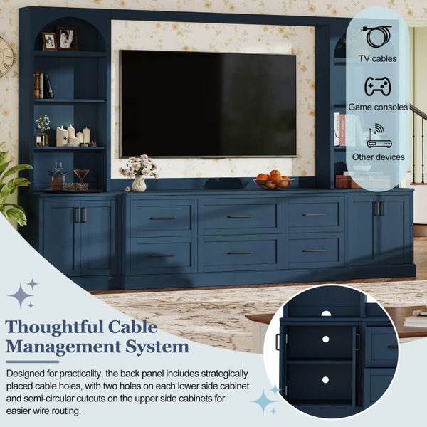 English Elm Modern Arched Entertainment Wall Unit with Six Drawers and Adjustable Shelving N721S000089C
