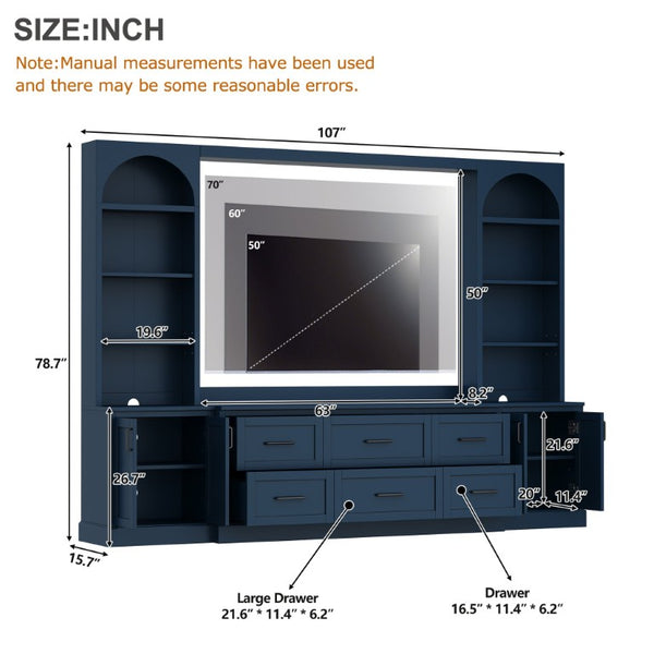 English Elm Modern Arched Entertainment Wall Unit with Six Drawers and Adjustable Shelving N721S000089C