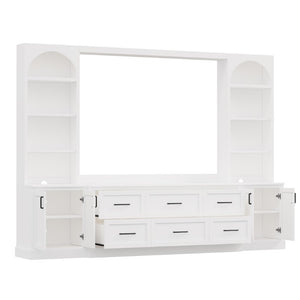 English Elm Modern Arched Wall Entertainment Center with Six Drawers Open Shelves for Living Room White N721S000089K