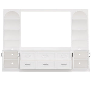 English Elm Modern Arched Wall Entertainment Center with Six Drawers Open Shelves for Living Room White N721S000089K