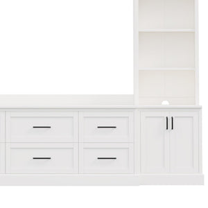 English Elm Modern Arched Wall Entertainment Center with Six Drawers Open Shelves for Living Room White N721S000089K