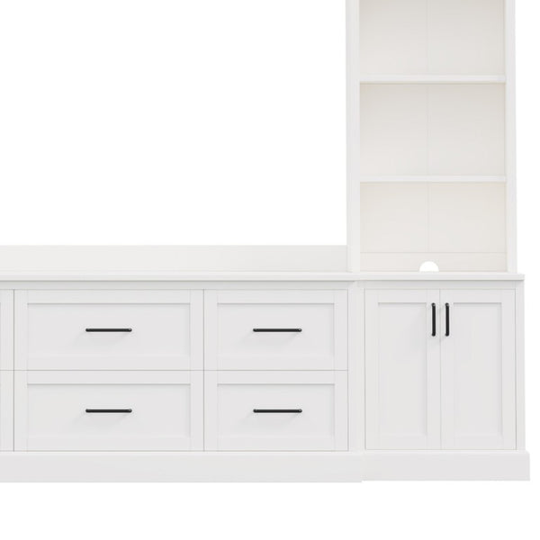 English Elm Modern Arched Wall Entertainment Center with Six Drawers Open Shelves for Living Room White N721S000089K