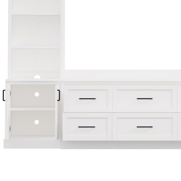 English Elm Modern Arched Wall Entertainment Center with Six Drawers Open Shelves for Living Room White N721S000089K