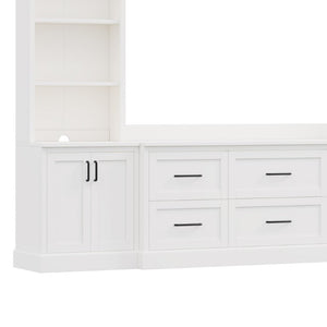 English Elm Modern Arched Wall Entertainment Center with Six Drawers Open Shelves for Living Room White N721S000089K