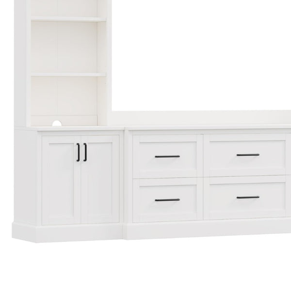 English Elm Modern Arched Wall Entertainment Center with Six Drawers Open Shelves for Living Room White N721S000089K