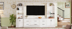 English Elm Modern Arched Wall Entertainment Center with Six Drawers Open Shelves for Living Room White N721S000089K