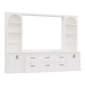 English Elm Modern Arched Wall Entertainment Center with Six Drawers Open Shelves for Living Room White N721S000089K