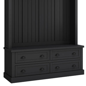 English Elm On-Trend Farmhouse Hall Tree with Beadboard Paneling Six Hooks and Four Drawers Black N721S000090B