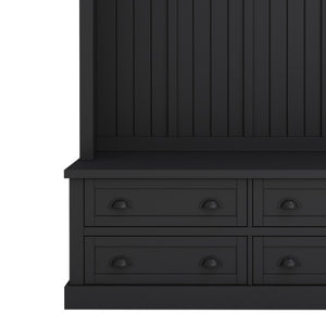 English Elm On-Trend Farmhouse Hall Tree with Beadboard Paneling Six Hooks and Four Drawers Black N721S000090B