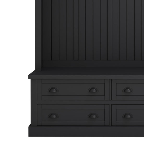 English Elm On-Trend Farmhouse Hall Tree with Beadboard Paneling Six Hooks and Four Drawers Black N721S000090B