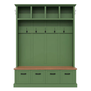 English Elm On-Trend Farmhouse Hall Tree Sage Green Cabinetry Walnut Bench Mudroom Organizer N721S000091M