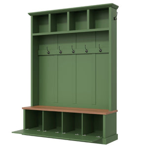 English Elm On-Trend Farmhouse Hall Tree Sage Green Cabinetry Walnut Bench Mudroom Organizer N721S000091M