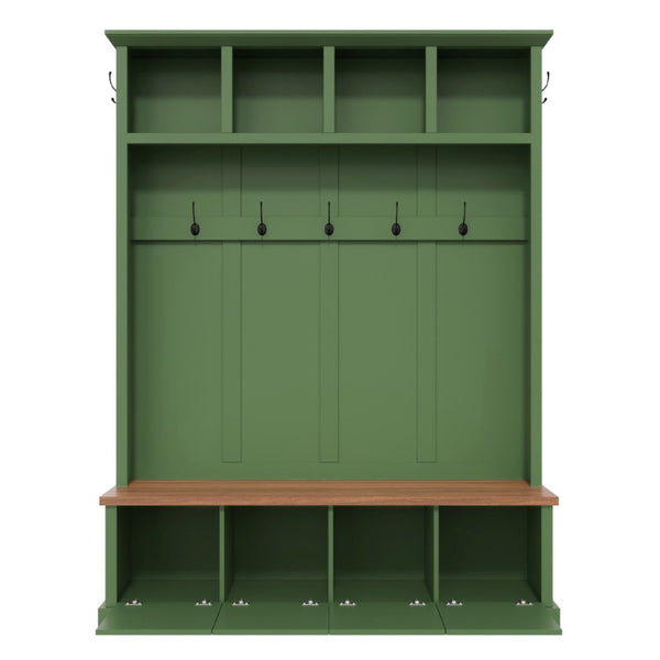 English Elm On-Trend Farmhouse Hall Tree Sage Green Cabinetry Walnut Bench Mudroom Organizer N721S000091M