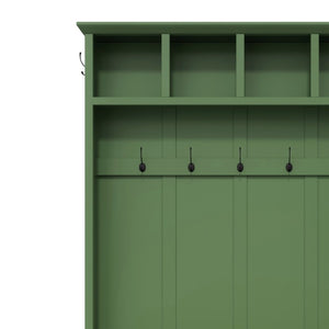 English Elm On-Trend Farmhouse Hall Tree Sage Green Cabinetry Walnut Bench Mudroom Organizer N721S000091M