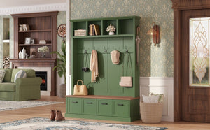 English Elm On-Trend Farmhouse Hall Tree Sage Green Cabinetry Walnut Bench Mudroom Organizer N721S000091M