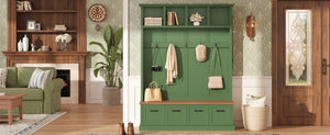 English Elm On-Trend Farmhouse Hall Tree Sage Green Cabinetry Walnut Bench Mudroom Organizer N721S000091M
