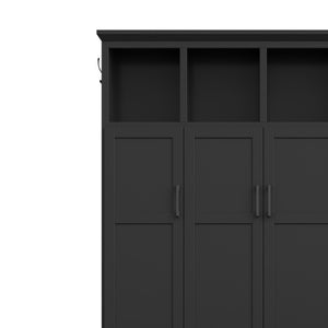 English Elm On-Trend Modern Farmhouse Hall Tree with Hidden Cabinets Six Hooks and Walnut Bench Storage Black N721S000092B