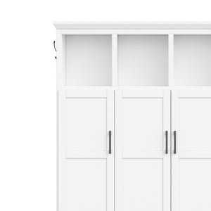 English Elm On-Trend Modern Farmhouse Hall Tree with Hidden Cabinets Six Hooks and Walnut Bench Storage White N721S000092K