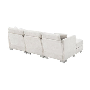 English Elm 6037A-Package L-Shaped Chenille Sectional with Chaise and Silver Aluminum Legs N723P210200A