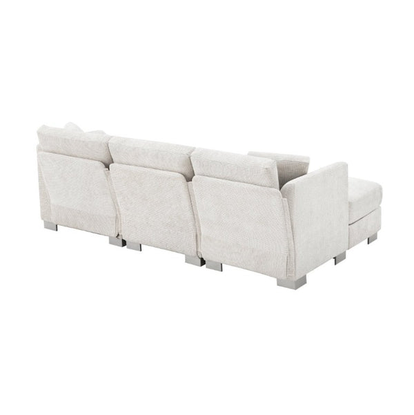 English Elm 6037A-Package L-Shaped Chenille Sectional with Chaise and Silver Aluminum Legs N723P210200A