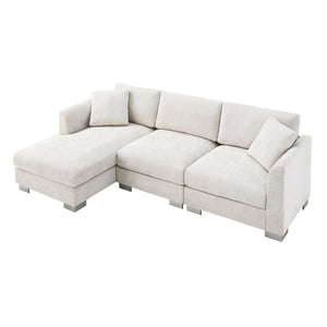 English Elm 6037A-Package L-Shaped Chenille Sectional with Chaise and Silver Aluminum Legs N723P210200A