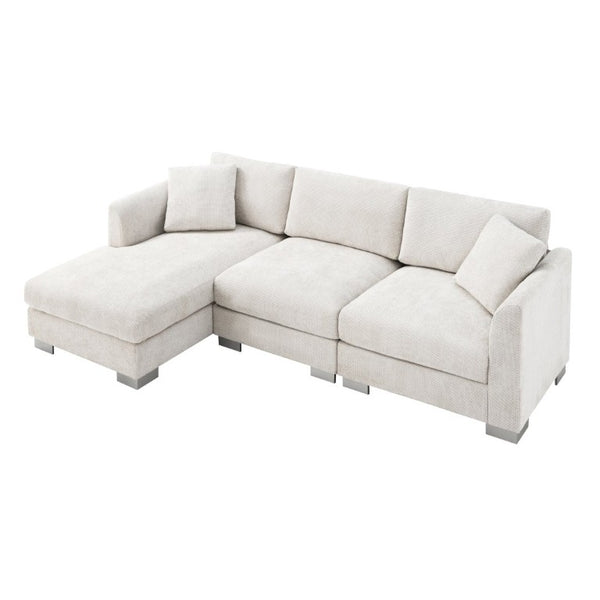 English Elm 6037A-Package L-Shaped Chenille Sectional with Chaise and Silver Aluminum Legs N723P210200A